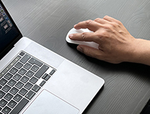 Laptop mit Maus für Online-Umfrage