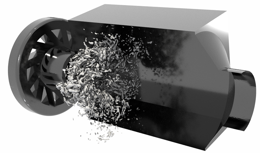 Illustration of flow inside a swirled burner (Preccinsta burner). Simulation performed using ALBORZ. Illustration of flow inside a swirled burner (Preccinsta burner). Simulation performed using ALBORZ.